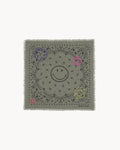 Küçük Bandana Hachi Smiley İşlemeli Marl Haki - Bandana