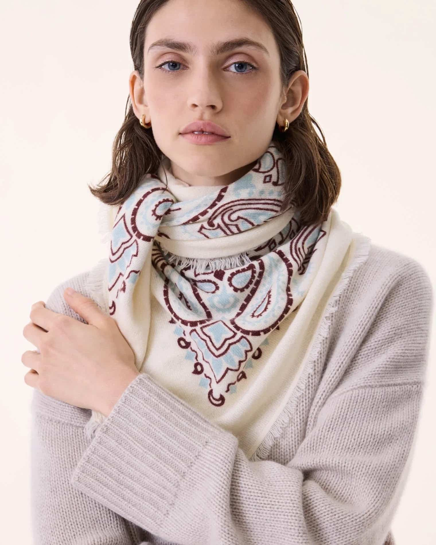 Büyük Bandana Hachiko Bico Beyaz, Bordo Sienna - Bandana